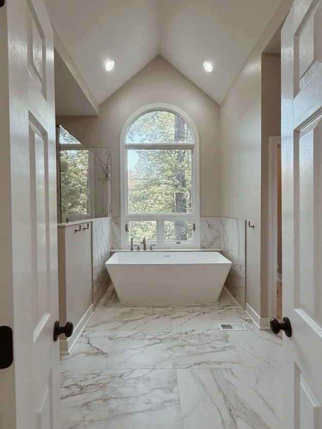 Bathroom renovation with custom tile and vanity in Auburn AL